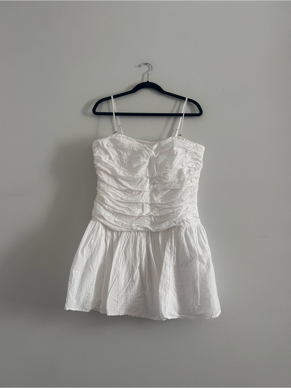 Abercrombie White Ruched Strapless Drop Waist Mini Dress Adjustable Straps